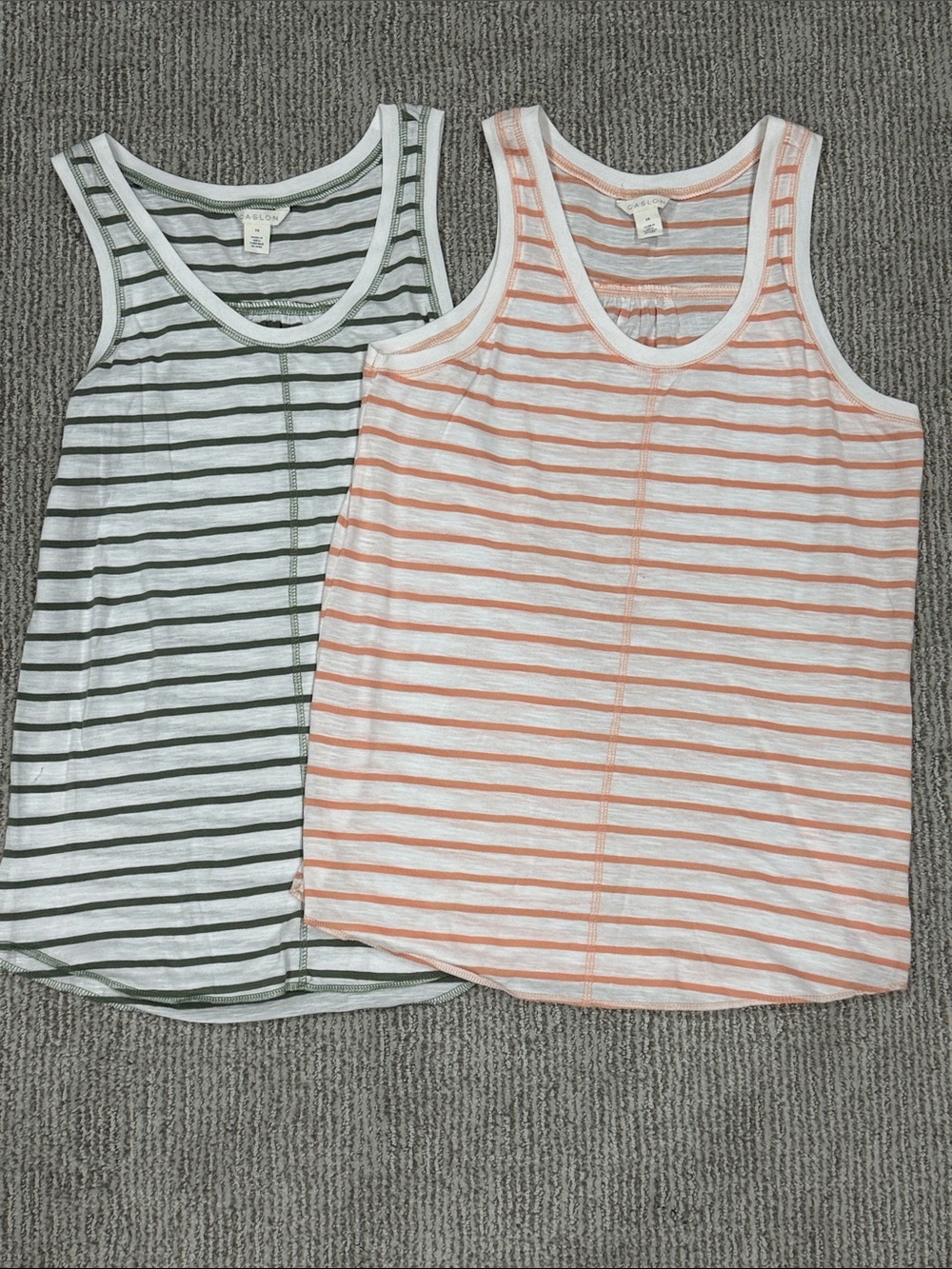 2 Calson Striped Scoop Neck Tank Tops - Green & Peach